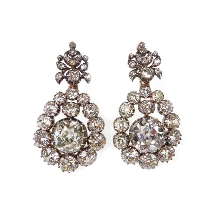 Pair of diamond drop cluster earrings